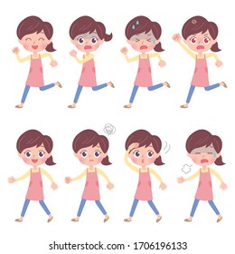 A set of nursery teacher with who express various emotions.It's vector art so it's easy to edit.