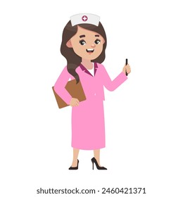 set of nurses in pink clothes vector