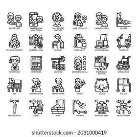 Set of Nursing Home thin line and pixel perfect icons for any web and app project. 