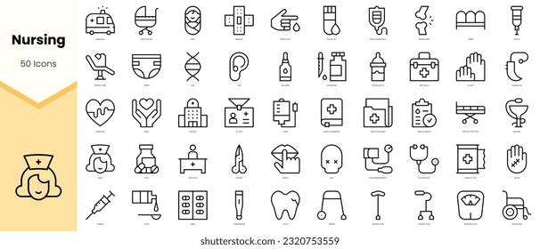 Set of nursing Icons. Simple line art style icons pack. Vector illustration