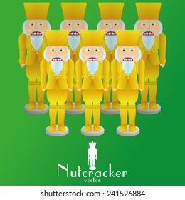 a set of nutcracker soldiers on a green background