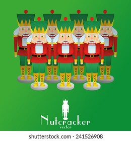 a set of nutcracker soldiers on a green background