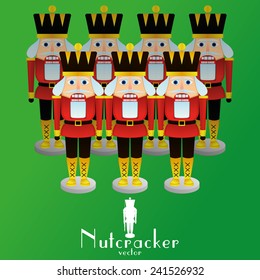 a set of nutcracker soldiers on a green background