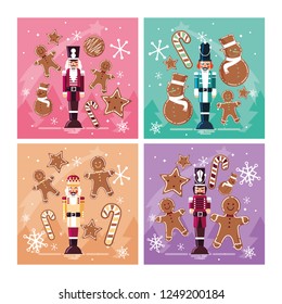 set of nutcracker toy isolated icon