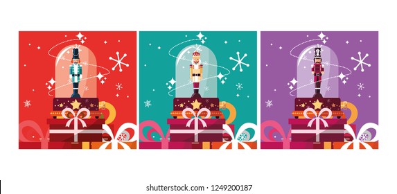 set of nutcracker toy isolated icon