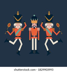 Set of nutcrackers on blue background. Vector illustration.