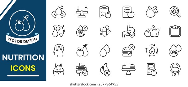 Set of Nutrition, Healthy food linear icon collection. Nutrition icon, vector set. Vector illustration