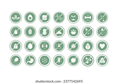 set of nutrition icon with stamping style with variation allergen and diet information