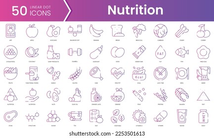 Set of nutrition icons. Gradient style icon bundle. Vector Illustration