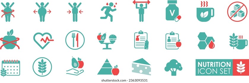 Set of Nutrition. Solid icon simple style. It contains wellness, well-being, mental health, food, Vector illustration svg