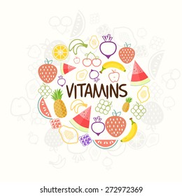 Set of nutritious and vitamin rich fruits for Health and Medical concept, can be used as poster, banner or flyer design.