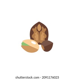 Set of nuts icons. Hazelnut, Walnut, Nutmeg, Peanut.