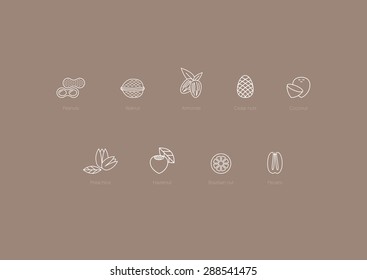 Set Of Nuts Lines Icon Vector Illustration.