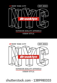 Set NYC Brooklyn, design vector typography varsity for print t shirt - Vector image