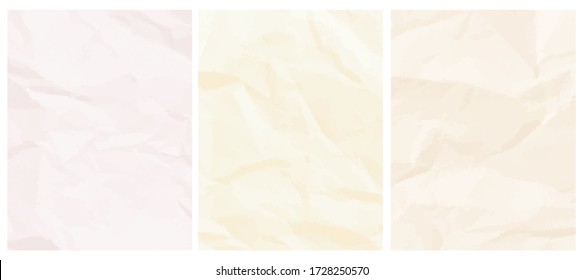 Ajuste en 3 diseños de vectores geométricos abstractos. Capas De Papel En Color Pastel Cruzadas. Tonos rosa claro, amarillo y beige claro. Simple Diseño Creativo De Papel. Sin texto.