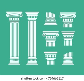 Set o antique columns and parts of columns. Greek and roman. Vector illustration, isolated