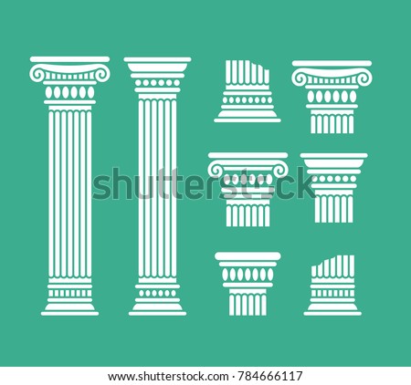 Set o antique columns and parts of columns. Greek and roman. Vector illustration, isolated