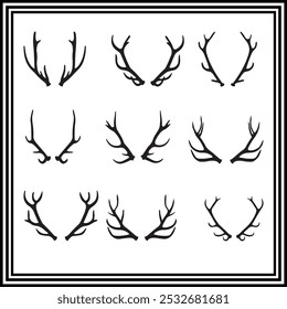 A set o black deer antlers isolated on white background	
