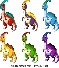 Set o f Parasaurus dinosaur cartoon character illustration