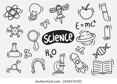 Set van wetenschap doodle goed voor achtergrond, behang, pictogrammen, element design, etc