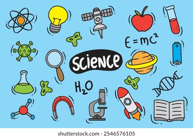 Set van wetenschap doodle kleur goed voor achtergrond, behang, pictogrammen, element ontwerp, etc