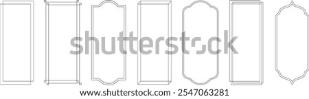 Set o f simple line frames. Decorative thin borders with double set of luxury vintage frames, collection of retro labels, Royal wedding insignia, sale sticker or invitation card. Isolated vector
