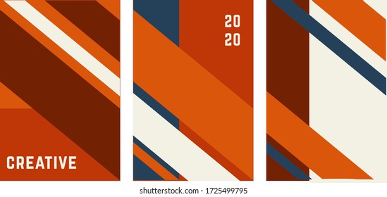 Set o flat geometric cover vector template design. Simple shapes with red, orange, white colors