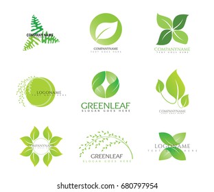 Set o Leaf Logo and Icon Vector Template.Isolated Green Leaves Logos.