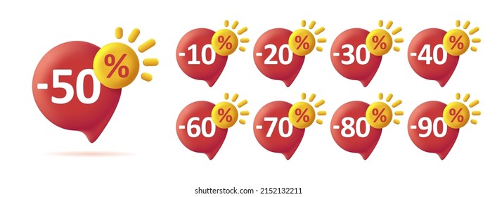 Set o summer sale badges in a shape of speech bubble with sun and percent discount