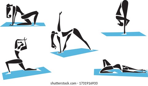 set o yoga and gymnastic poses, vector illustration