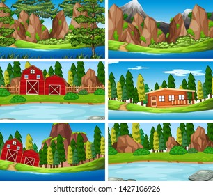 Establecer ilustración de paisaje natural de oa
