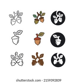 set of oak acorn vector illustration design template