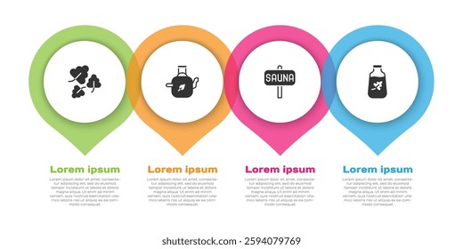 Set Oak leaf, Teapot with, Sauna and Essential oil bottle. Business infographic template. Vector