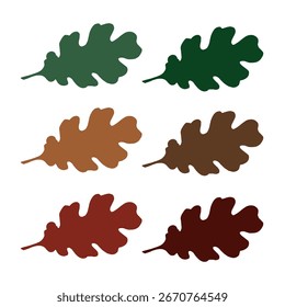 eine Reihe von Eichenblättern in verschiedenen Farben. Vektorgrafik