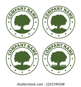 Set Oak tree logo illustration. Oak Tree Emblem Logo. Vector silhouette of a tree 1