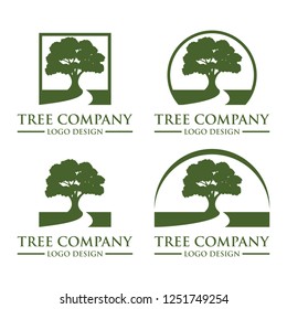 Set Oak tree logo illustration. Vector silhouette of a tree