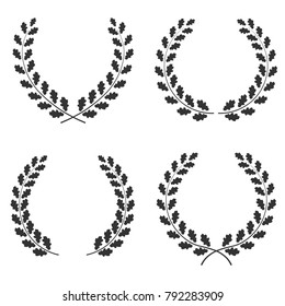Set of oak wreaths vectors of different shapes isolated on white background