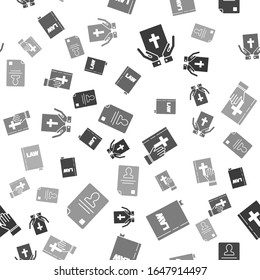 Set Oath on the Holy Bible, Law book, Oath on the Holy Bible and Identification badge on seamless pattern. Vector