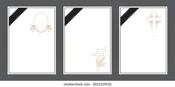 Set of obituary template with funeral elements. Vector illustration, A4 format