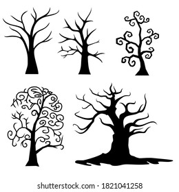 Set Object of all kinds of spooky trees vector illustration. Template for Halloween or Horror design.