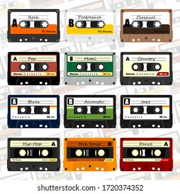 Set Object Of Cassette. Cassette Background design. Vector Illustration.