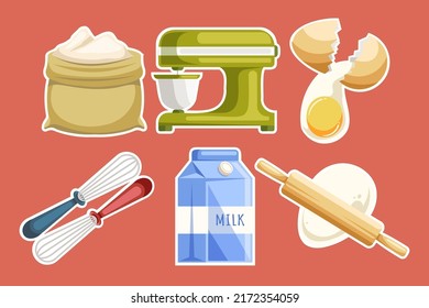 Set of object element for bakery to make breads, cakes and bakeries, cartoon style drawing for graphic desinger use, vector illustration