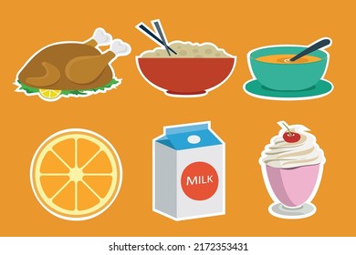 Set of object element Ingredients for cooking, cartoon style drawing for graphic desinger use, vector illustration