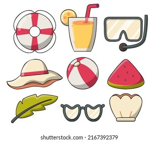 Set of object element for travel on summer vacation on the beach in cartoon style, vector illustration