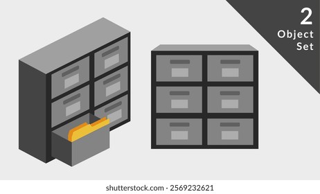 Set of Object - Filing Document Cabinet. Vector Illustration Isolated.