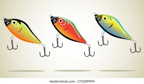 Set of object with fishing bait, mesh