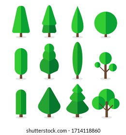 Set Object of Flat trees. Flat trees design. Flat trees icon. green trees with green leaf. vector illustration.