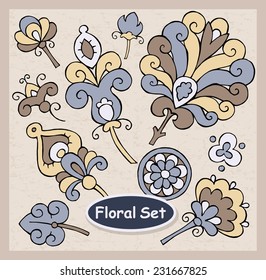 Set Object Floral Ornament Curly