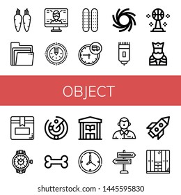 Set of object icons such as Carrot, Folders, Computer, Pencil, Cucumber, Time, Black hole, Shaver, Basketball, King, Box, Watch, Radar, Bone, Library, Clock, Defendant , object