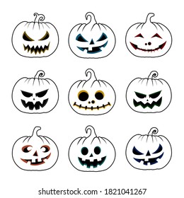 Set Object of Pumpkin Outline design. Good template for Halloween or Horror design.